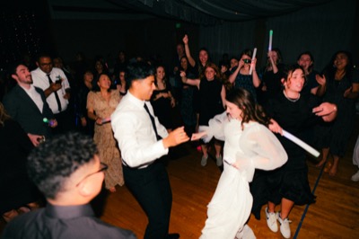 Bride and groom dancing at their wedding reception